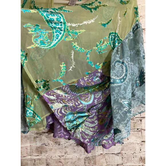 Ania. A Silk Kimono Top Womens XL Velvet Burnout Pastel Paisley Open Front Artsy - Picture 15 of 15